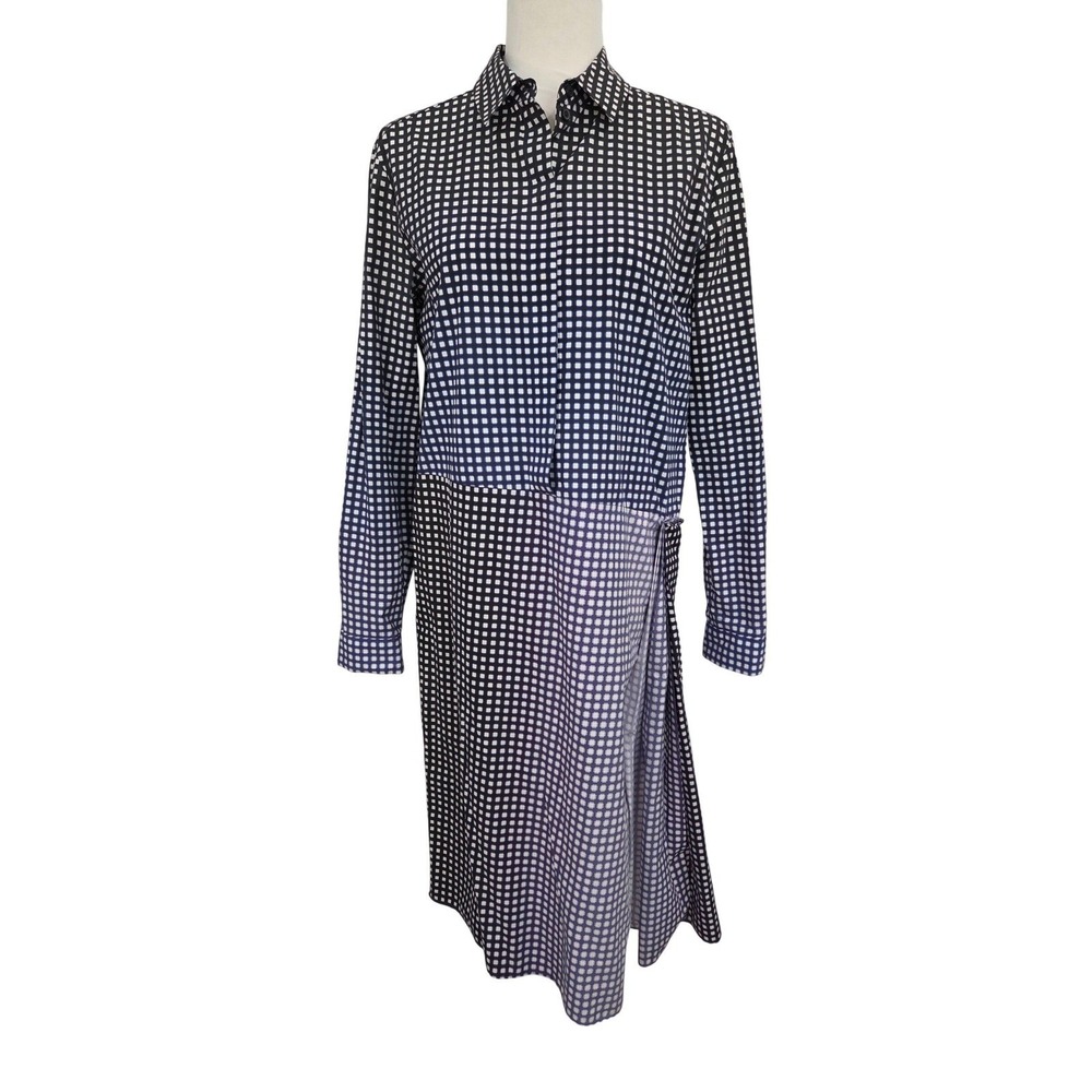 COS Asymmetrical Shirt Dress 8 Blue Black Check Cotton Midi Pleated